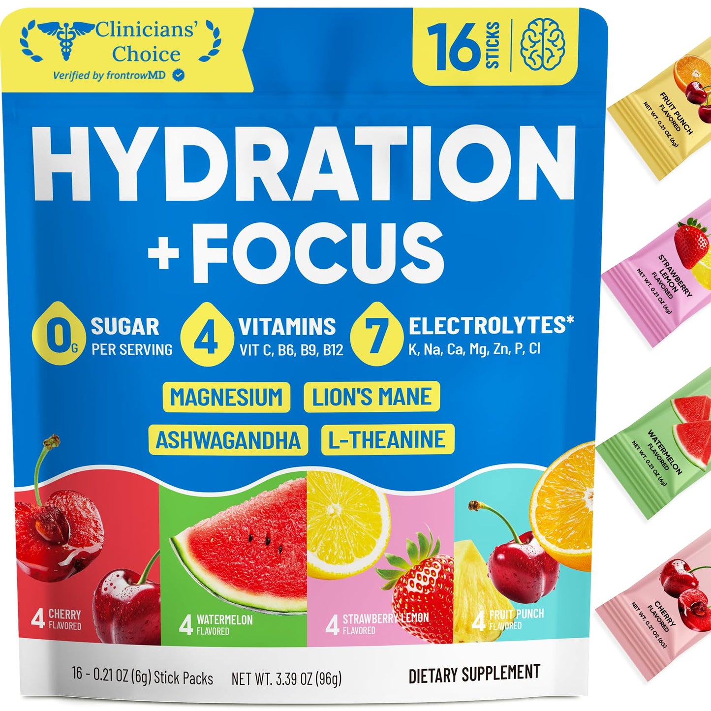 Venture Pal 2-in-1 Hydration Packets + Focus Support Electrolytes Powder, 7 Electrolytes + Vitamins, Magnesium, Lion's Mane & L-Theanine - Maple Wellness Supplements