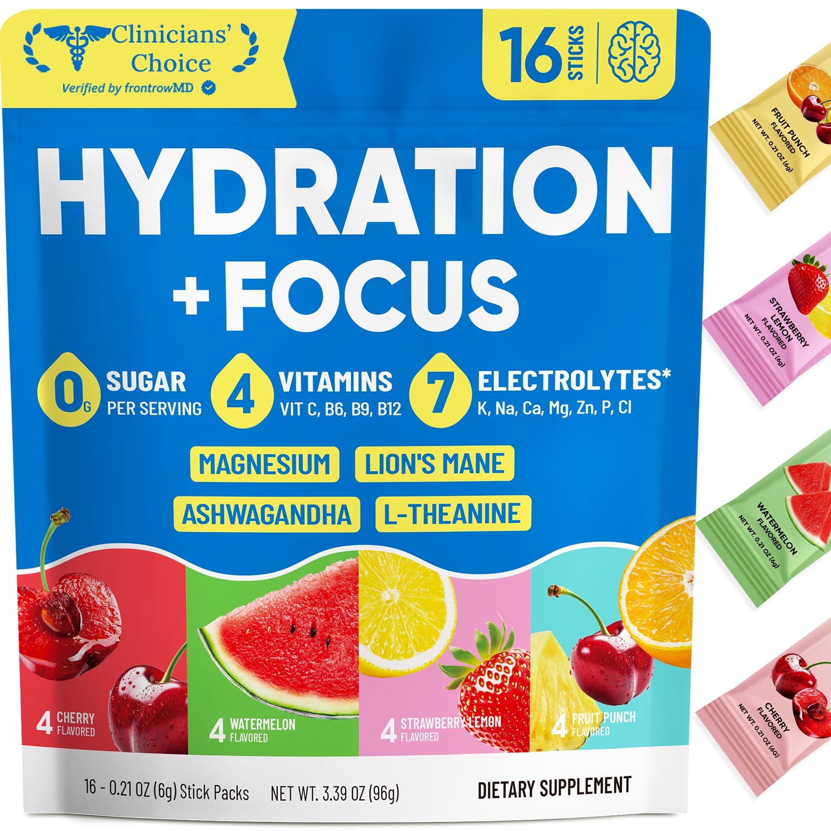 Venture Pal 2-in-1 Hydration Packets + Focus Support Electrolytes Powder, 7 Electrolytes + Vitamins, Magnesium, Lion's Mane & L-Theanine - Maple Wellness Supplements
