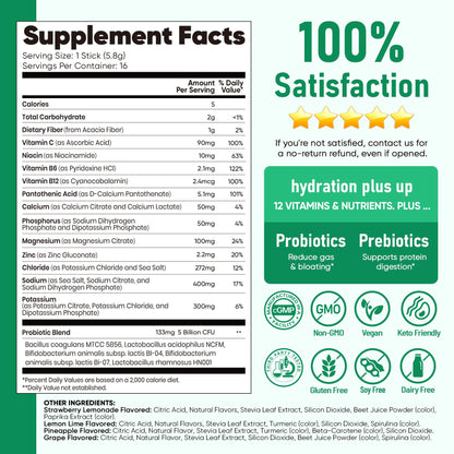 Venture Pal 2-in-1 Hydration Packets + Gut Health Electrolytes Powder - 7 Electrolytes & 5 Vitamins, Probiotics - Maple Wellness Supplements