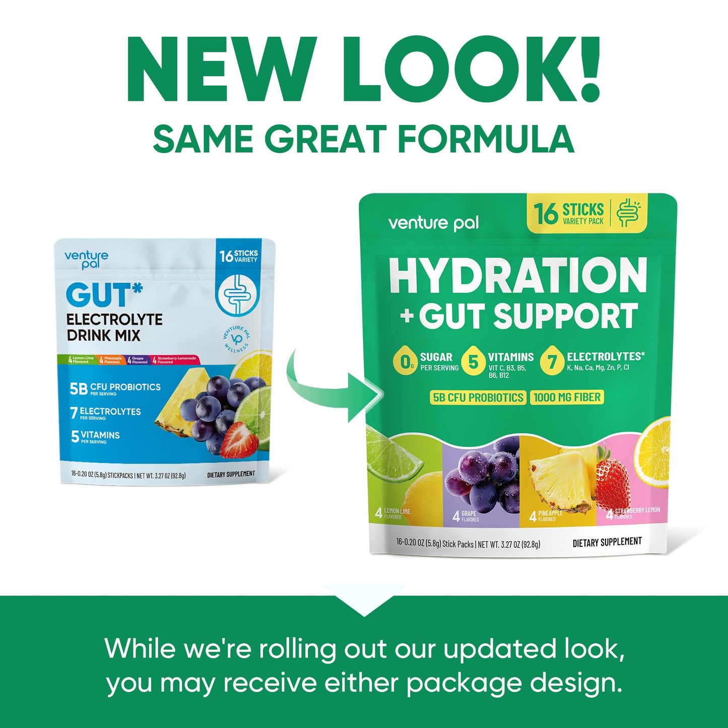Venture Pal 2-in-1 Hydration Packets + Gut Health Electrolytes Powder - 7 Electrolytes & 5 Vitamins, Probiotics - Maple Wellness Supplements