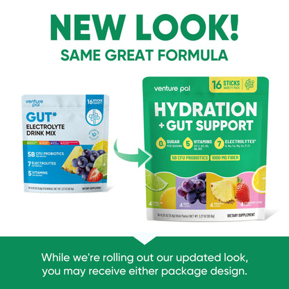 Venture Pal 2-in-1 Hydration Packets + Gut Health Electrolytes Powder - 7 Electrolytes & 5 Vitamins, Probiotics - Maple Wellness Supplements