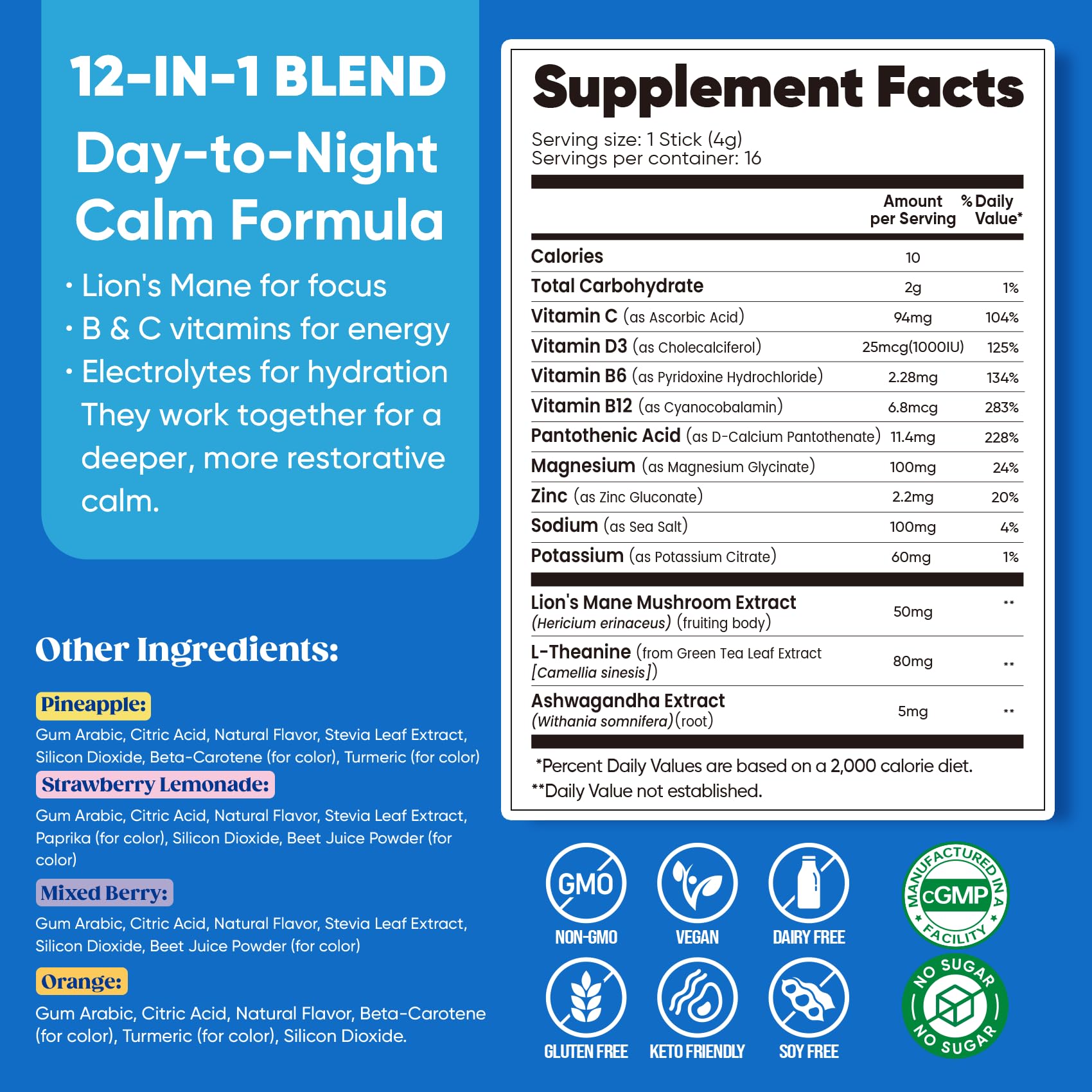 Venture Pal Calm Drink Mix, 12-in-1 Cortisol Reducer and Sleep Aid with Magnesium Glycinate, Ashwagandha, L-Theanine,Vitamin D, Calm Magnesium Powder - Maple Wellness Supplements