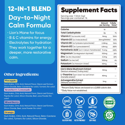 Venture Pal Calm Drink Mix, 12-in-1 Cortisol Reducer and Sleep Aid with Magnesium Glycinate, Ashwagandha, L-Theanine,Vitamin D, Calm Magnesium Powder - Maple Wellness Supplements