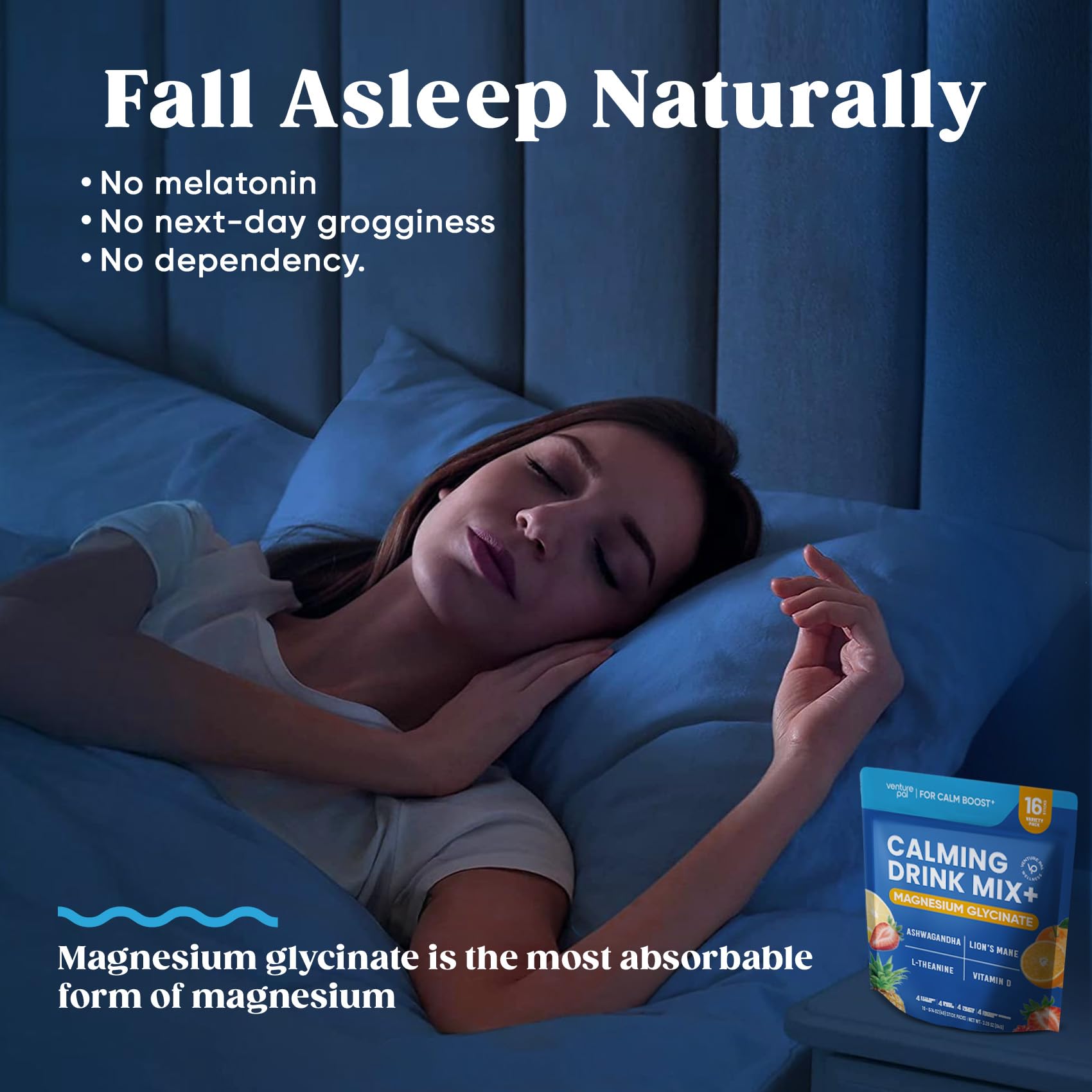 Venture Pal Calm Drink Mix, 12-in-1 Cortisol Reducer and Sleep Aid with Magnesium Glycinate, Ashwagandha, L-Theanine,Vitamin D, Calm Magnesium Powder - Maple Wellness Supplements