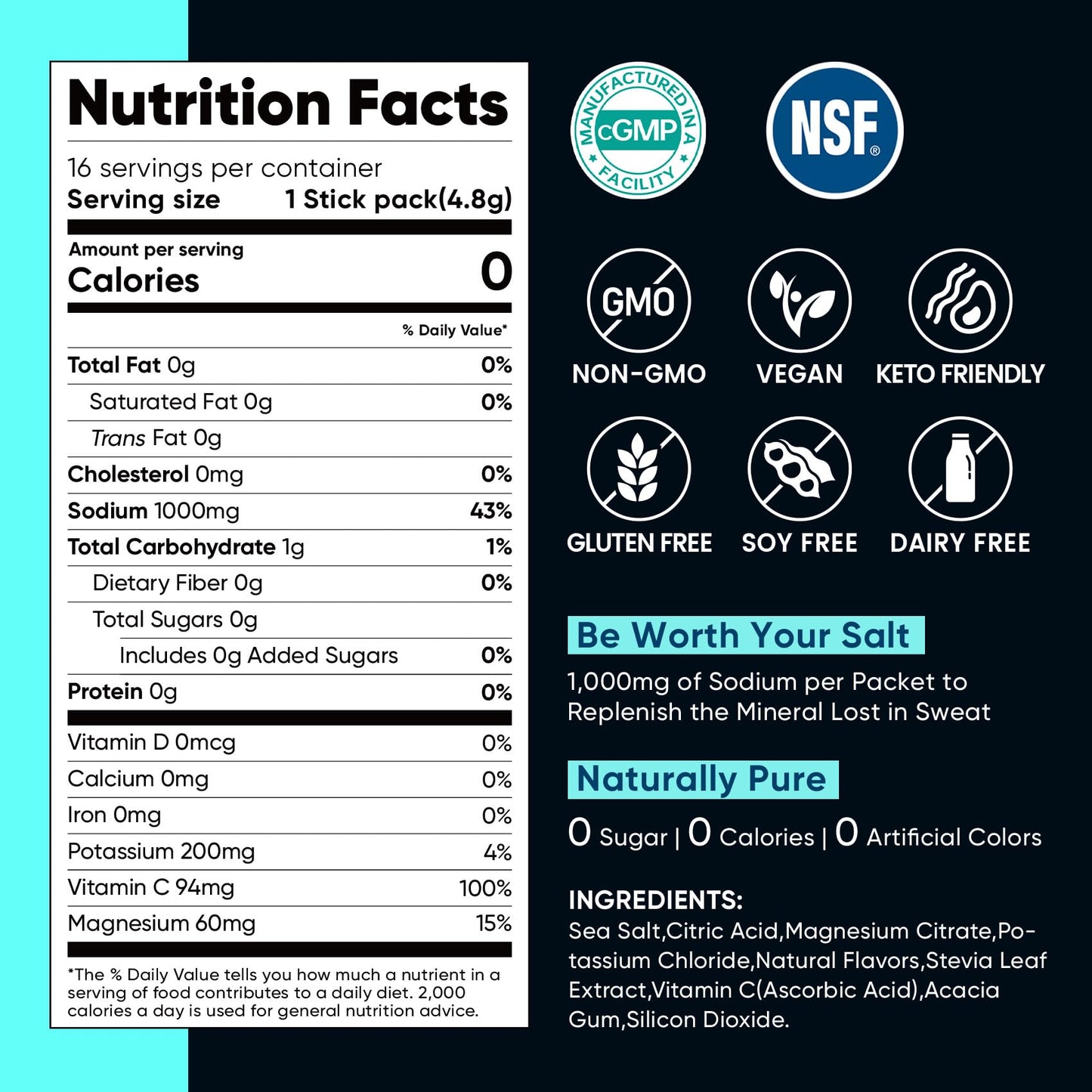 Venture Pal High Sodium Sugar Free Electrolytes Powder Packet, Zero Calories Hydration Packets with Vitamin, Sodium, Potassium & Magnesium, Electrolyte Drink Mix - Maple Wellness Supplements