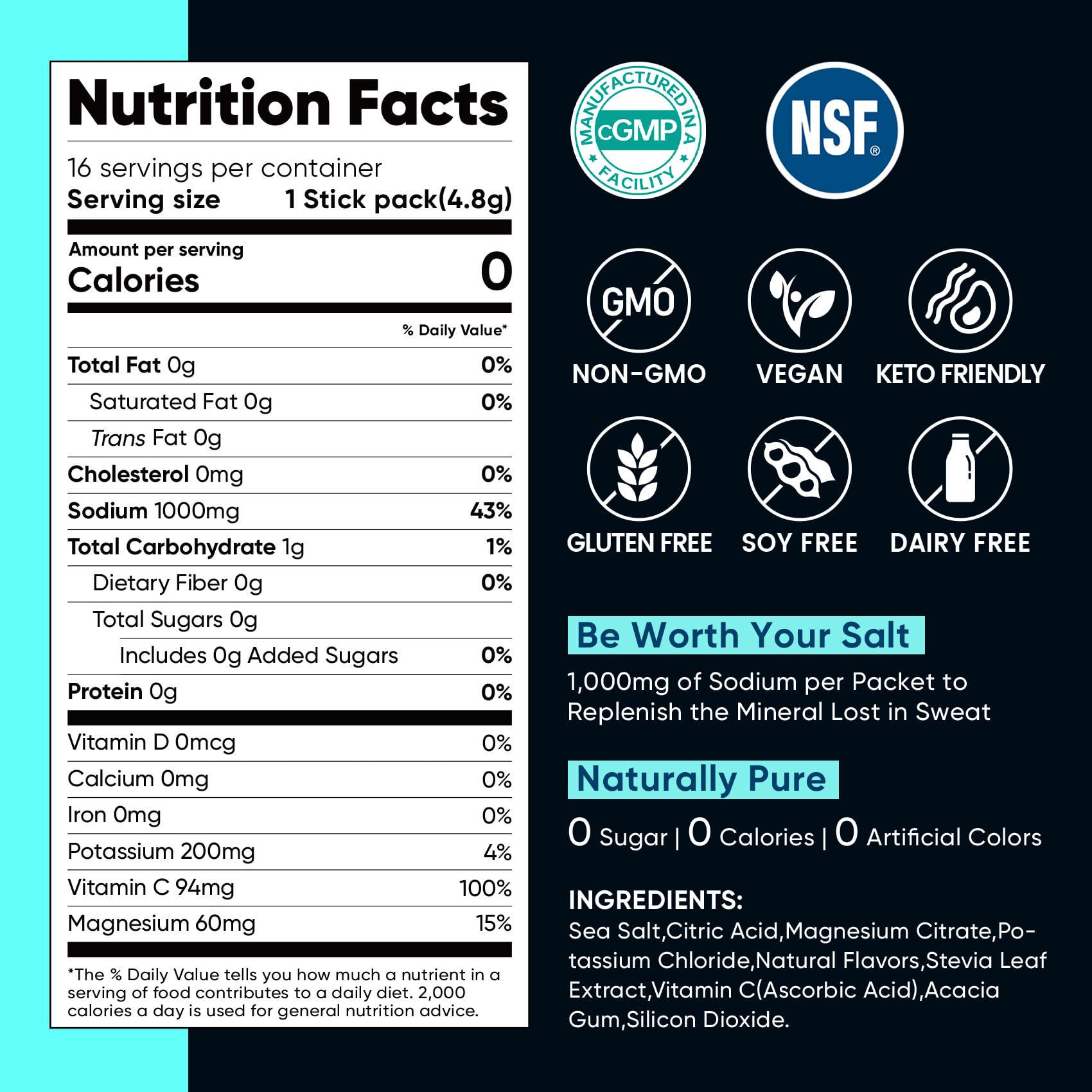 Venture Pal High Sodium Sugar Free Electrolytes Powder Packet, Zero Calories Hydration Packets with Vitamin, Sodium, Potassium & Magnesium, Electrolyte Drink Mix - Maple Wellness Supplements