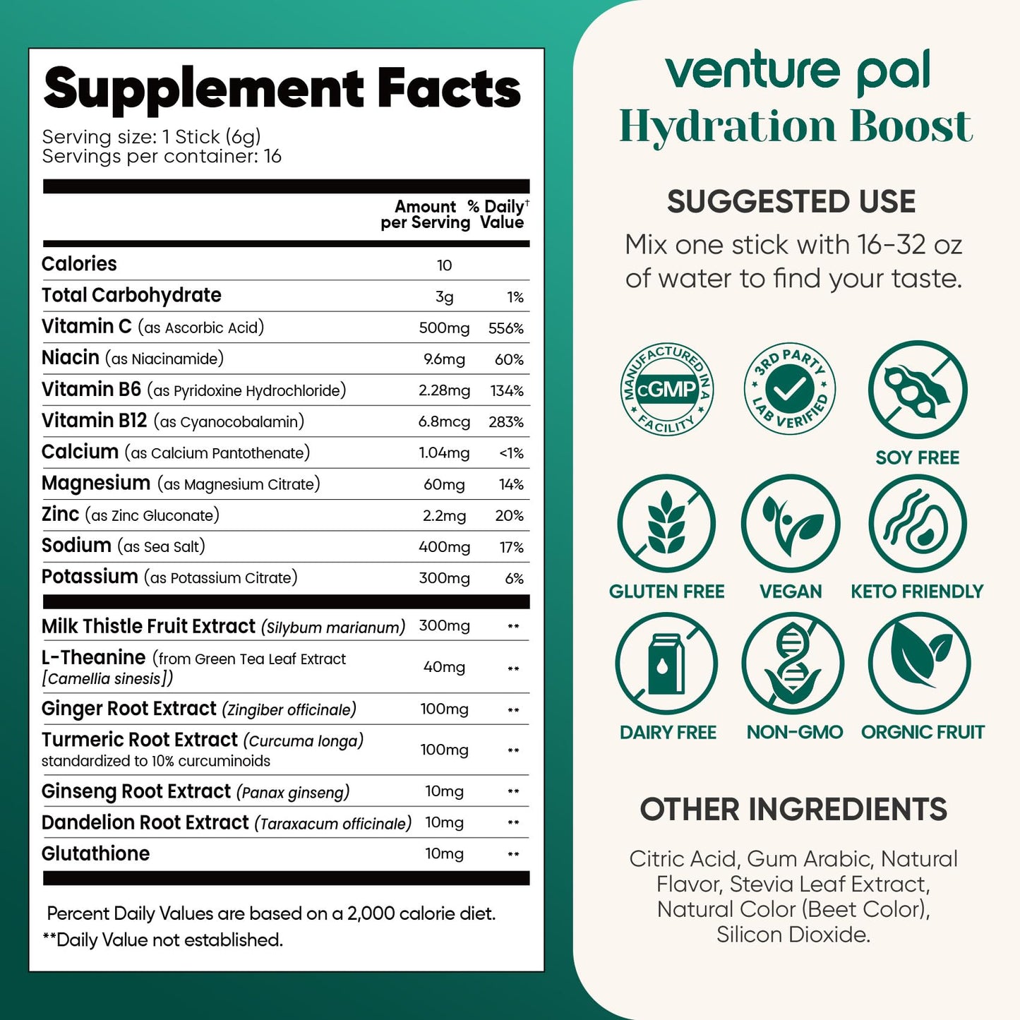 Venture Pal Hydration Packets + Liver Support- Liquid Daily IV Electrolyte Powder Packets with 7 Electrolytes & 5 Vitamins, Milk Thistle + L-Theanine | Sugar-Free - Maple Wellness Supplements