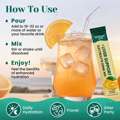 Venture Pal Hydration Packets + Liver Support- Liquid Daily IV Electrolyte Powder Packets with 7 Electrolytes & 5 Vitamins, Milk Thistle + L-Theanine | Sugar-Free - Maple Wellness Supplements
