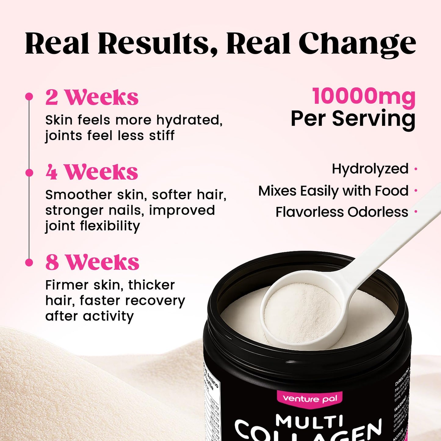 Venture Pal Multi Collagen Powder Type I, II, III, V, X – Hydrolyzed Collagen Peptides MSM, GC, Hyaluronic Acid Vitamin C | Collagen Supplement for Women - Maple Wellness Supplements
