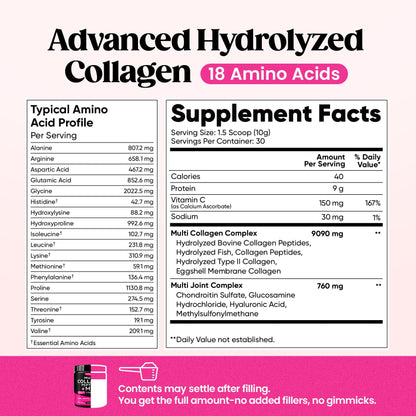 Venture Pal Multi Collagen Powder Type I, II, III, V, X – Hydrolyzed Collagen Peptides MSM, GC, Hyaluronic Acid Vitamin C | Collagen Supplement for Women - Maple Wellness Supplements