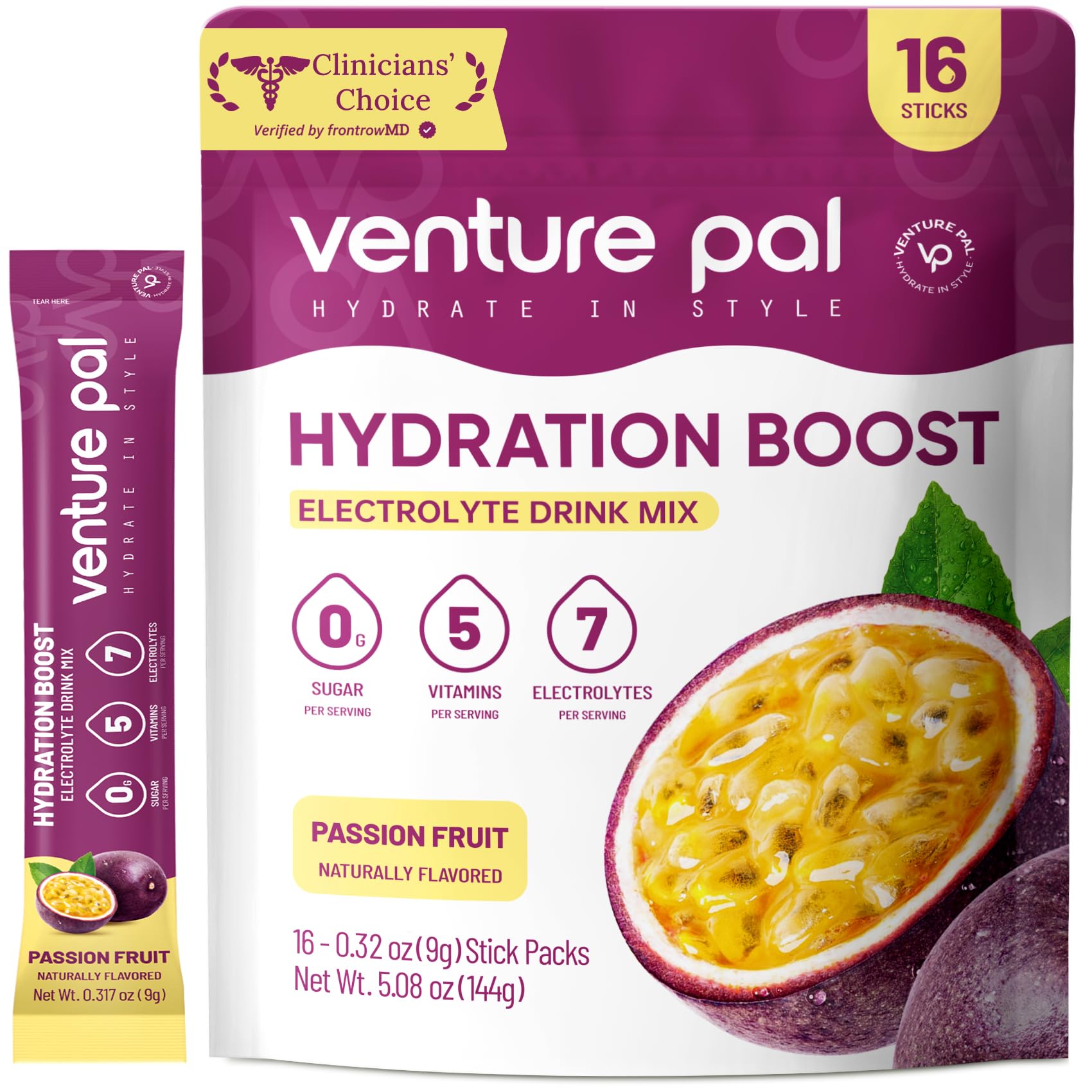 Venture Pal Sugar Free Electrolyte Powder Packets - Liquid Daily IV Drink Mix for Rapid Hydration & Party Recovery | 5 Vitamins & 7 Electrolytes| Keto Friendly - Maple Wellness Supplements