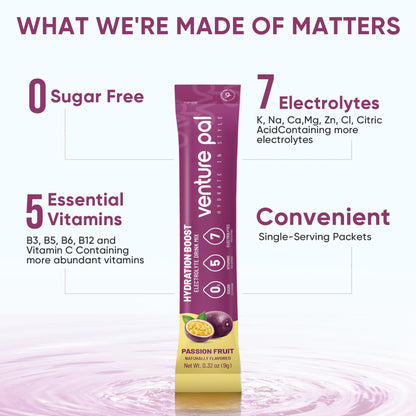 Venture Pal Sugar Free Electrolyte Powder Packets - Liquid Daily IV Drink Mix for Rapid Hydration & Party Recovery | 5 Vitamins & 7 Electrolytes| Keto Friendly - Maple Wellness Supplements