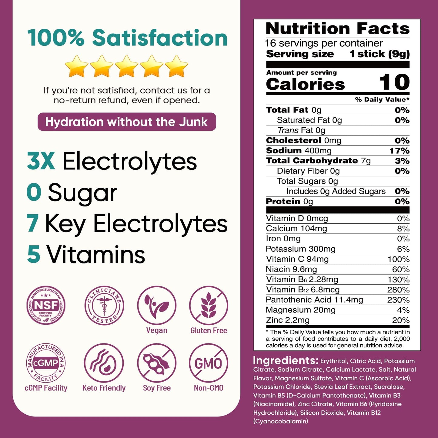 Venture Pal Sugar Free Electrolyte Powder Packets - Liquid Daily IV Drink Mix for Rapid Hydration & Party Recovery | 5 Vitamins & 7 Electrolytes| Keto Friendly - Maple Wellness Supplements