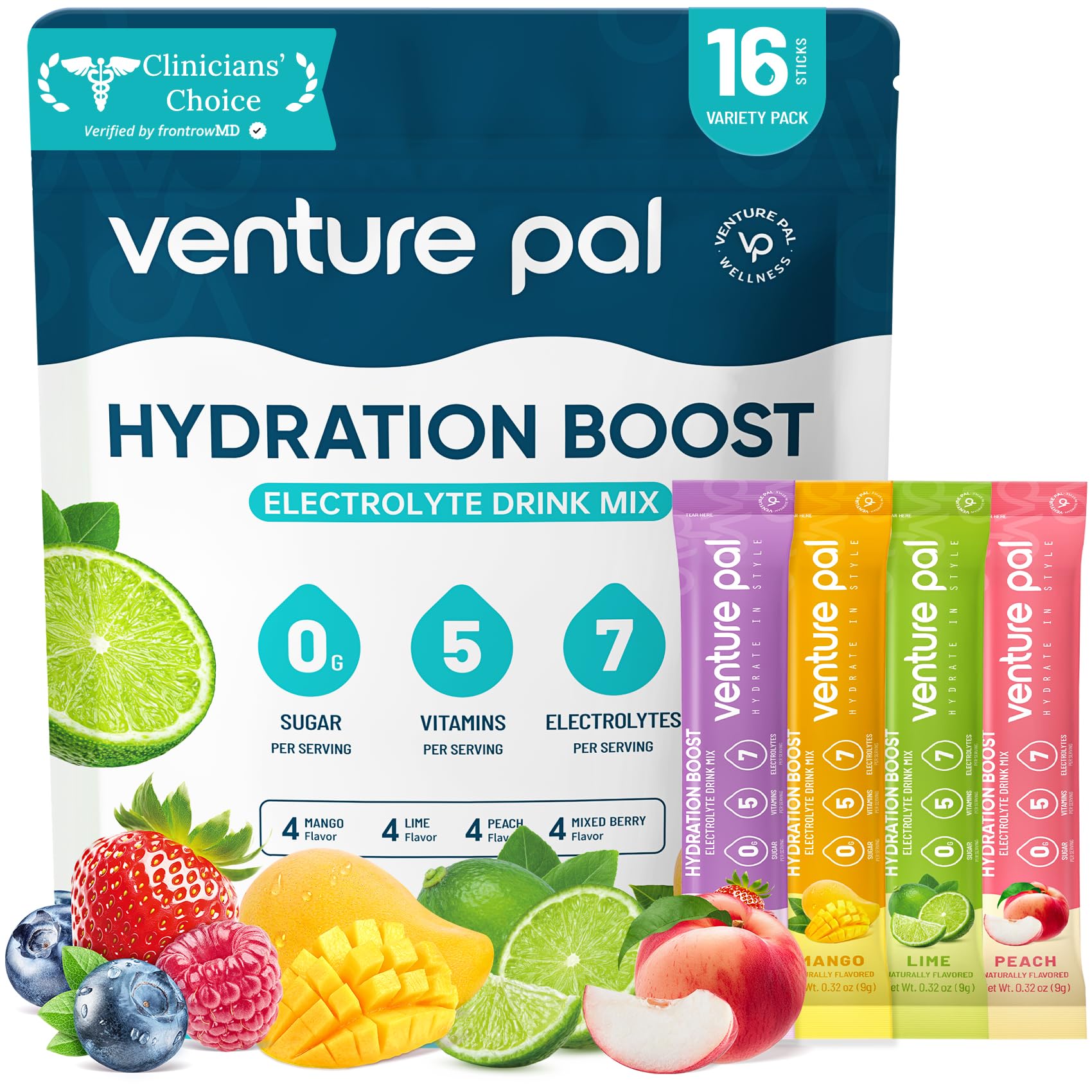 Venture Pal Sugar Free Electrolyte Powder Packets - Liquid Daily IV Hydration Packets | Electrolytes Drink Mix with 5 Vitamins & 7 Electrolytes | Keto Friendly - Maple Wellness Supplements