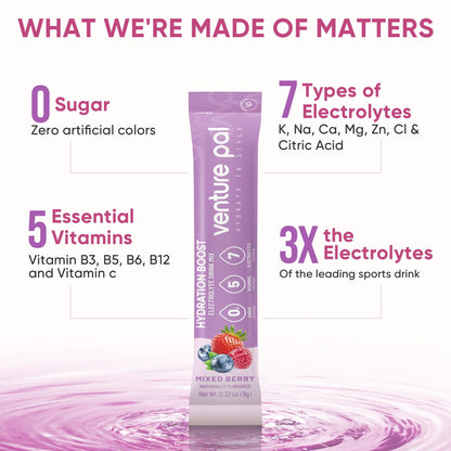 Venture Pal Sugar Free Electrolyte Powder Packets - Liquid Daily IV Hydration Packets | Electrolytes Drink Mix with 5 Vitamins & 7 Electrolytes | Keto Friendly | Non-GMO | Certified Vegan | 16 Sticks - Maple Wellness Supplements
