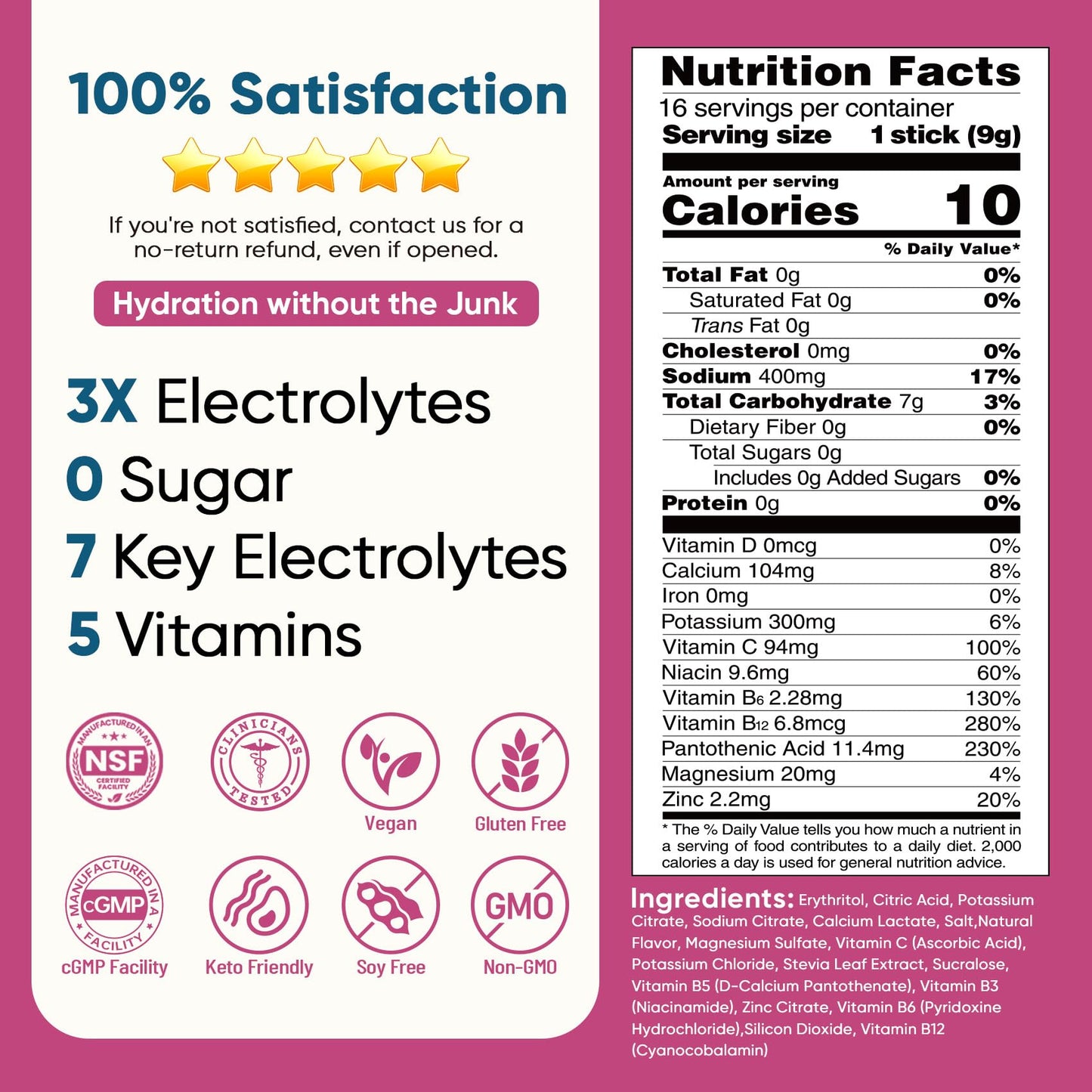 Venture Pal Sugar Free Electrolyte Powder Packets - Liquid Daily IV Hydration Packets | Electrolytes Drink Mix with 5 Vitamins & 7 Electrolytes | Keto Friendly | Non-GMO | Certified Vegan | 16 Sticks - Maple Wellness Supplements
