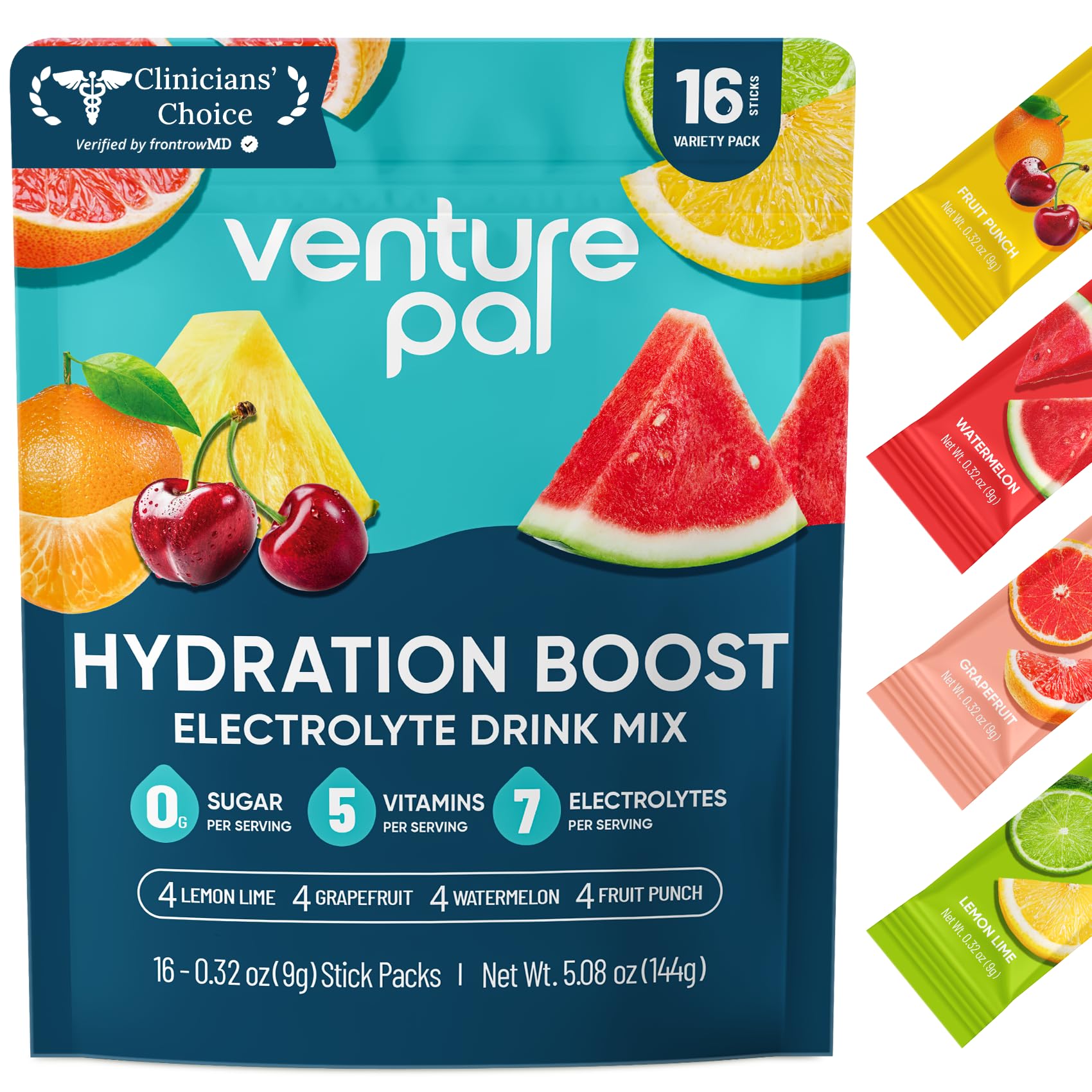 Venture Pal Sugar Free Electrolyte Powder Packets - Liquid Daily IV Hydration Packets for Rapid Rehydration | 7 Electrolytes & 5 Vitamins | Keto Friendly - Maple Wellness Supplements