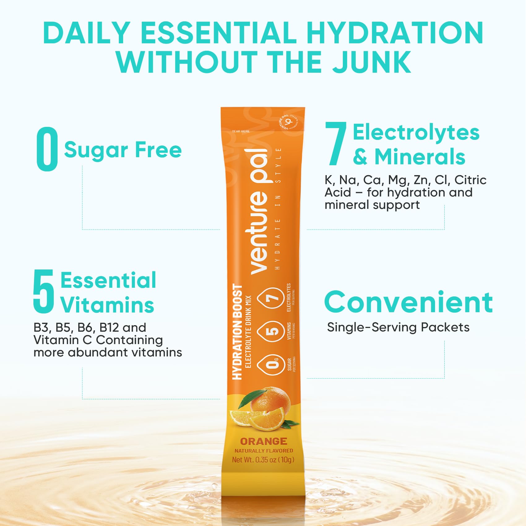 Venture Pal Sugar Free Electrolytes Powder Packets - Liquid Daily IV Hydration Packets | Instantly Hydrating & Party Recovery | 5 Vitamins & 7 Electrolytes - Maple Wellness Supplements