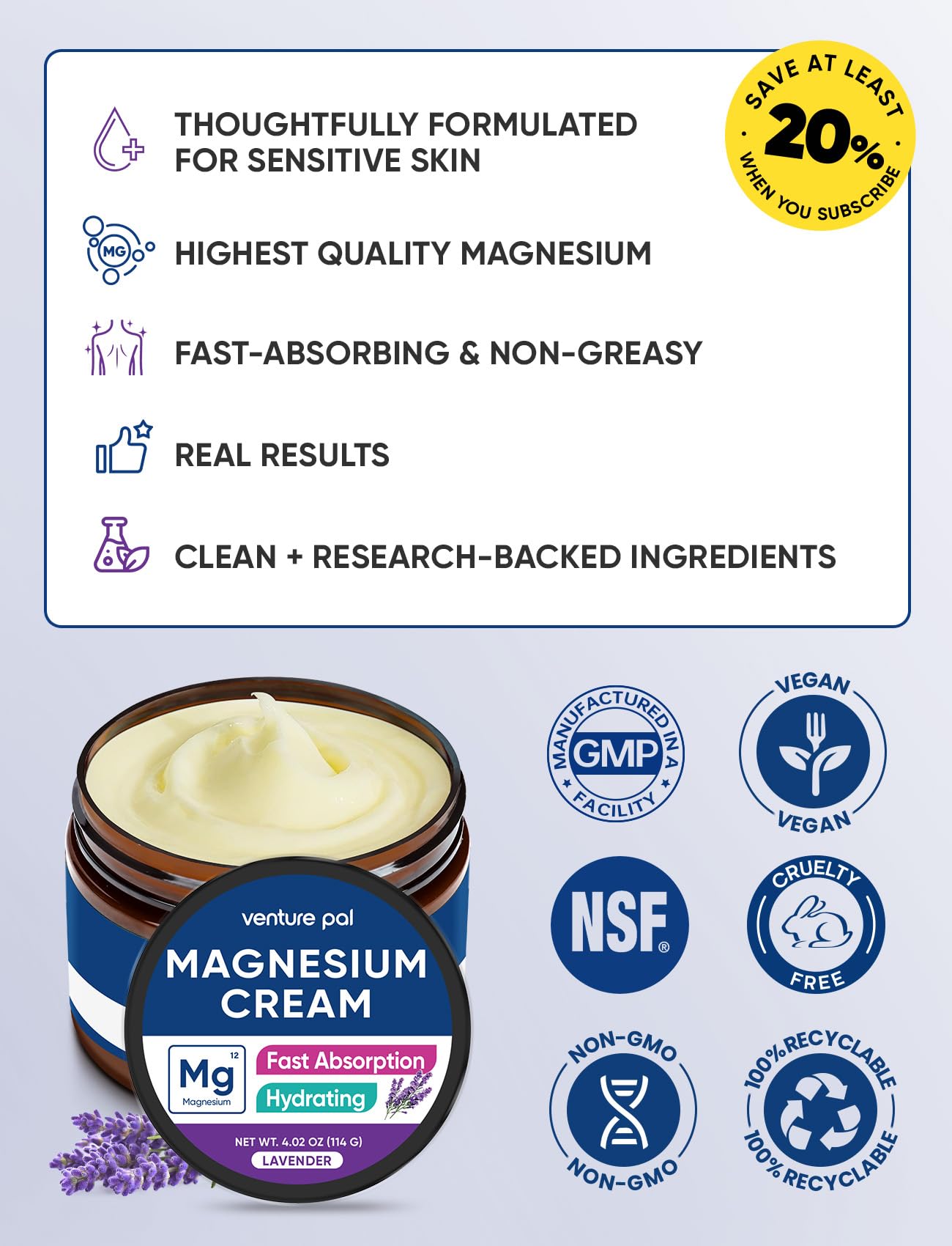 Venture Pal Topical Magnesium Cream, Fast-Absorbing Magnesium Moisturizing Lotion with Coconut Oil - Maple Wellness Supplements
