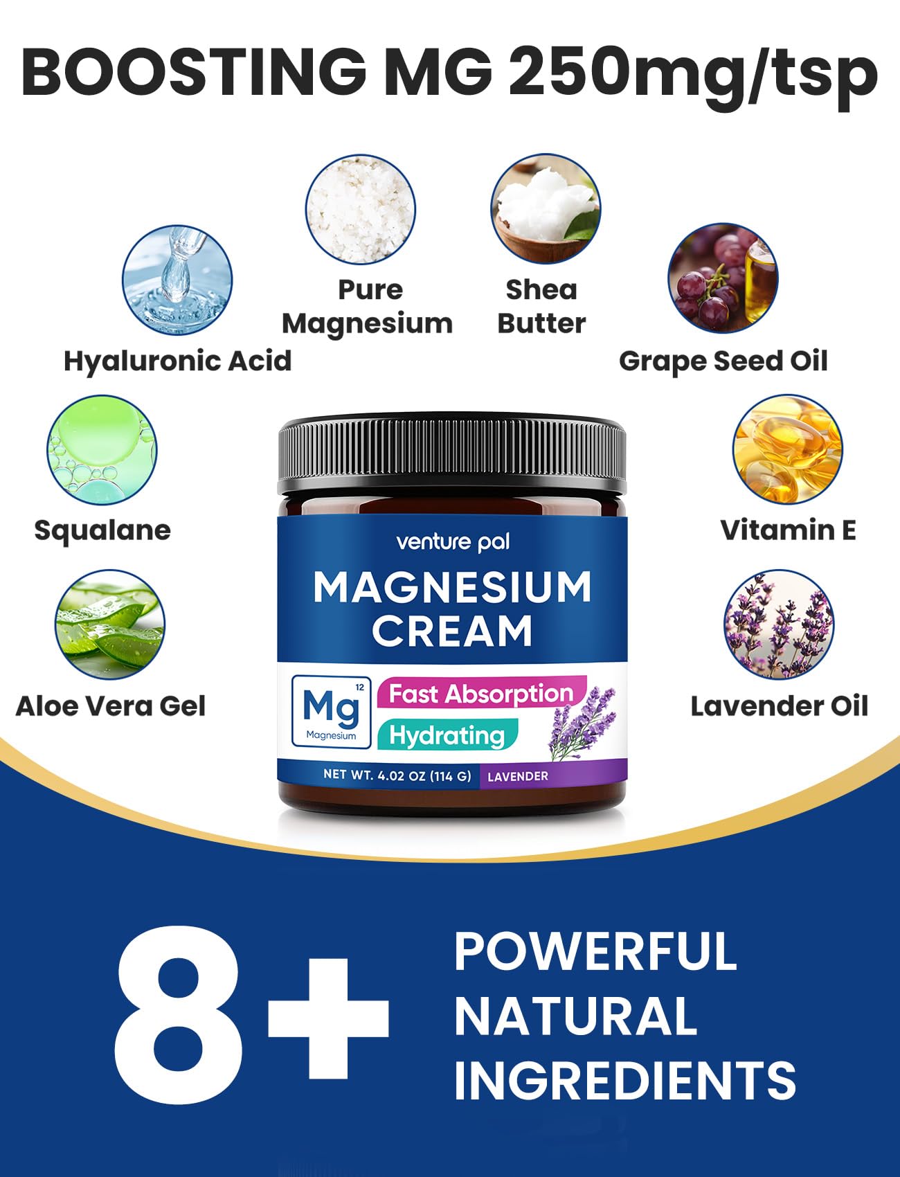 Venture Pal Topical Magnesium Cream, Fast-Absorbing Magnesium Moisturizing Lotion with Coconut Oil - Maple Wellness Supplements