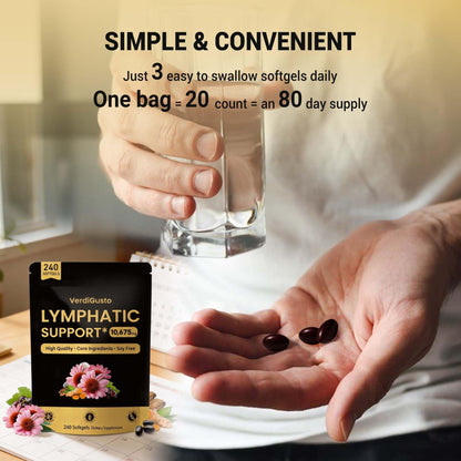 VerdiGusto 10,675mg Lymphatic Supplement | 25-in-1 Blend with Echinacea, Elderberry, Dandelion | 240 Softgels, 80 Day Supply | Lymph System Support | Soy Free, Non-GMO, Gluten Free - Maple Wellness Supplements