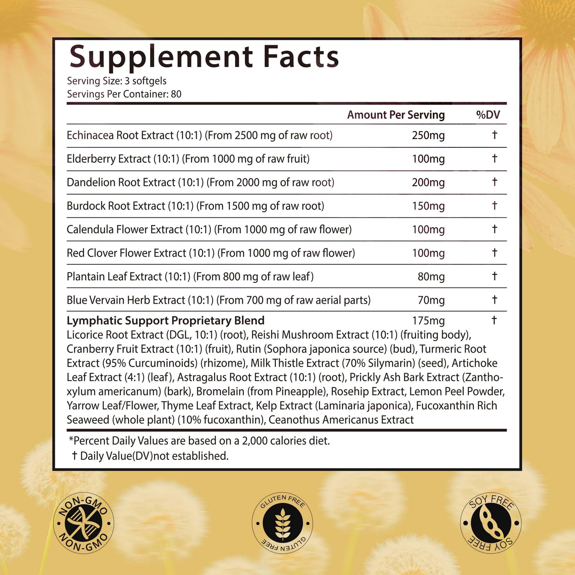 VerdiGusto 10,675mg Lymphatic Supplement | 25-in-1 Blend with Echinacea, Elderberry, Dandelion | 240 Softgels, 80 Day Supply | Lymph System Support | Soy Free, Non-GMO, Gluten Free - Maple Wellness Supplements