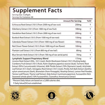 VerdiGusto 10,675mg Lymphatic Supplement | 25-in-1 Blend with Echinacea, Elderberry, Dandelion | 240 Softgels, 80 Day Supply | Lymph System Support | Soy Free, Non-GMO, Gluten Free - Maple Wellness Supplements