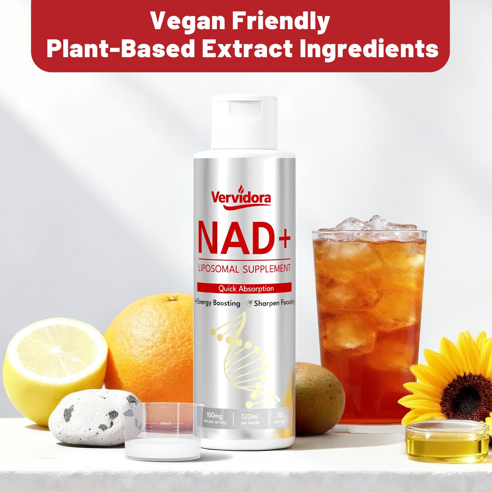Vervidora Liposomal NAD+ Supplement, NAD+ Liquid Supplement with High Absorption for Anti-Aging, Cellular Health, Enhance Focus, Energy&Metabolism Support, Liposomal NAD+ Supplements for Women& Men - Maple Wellness Supplements