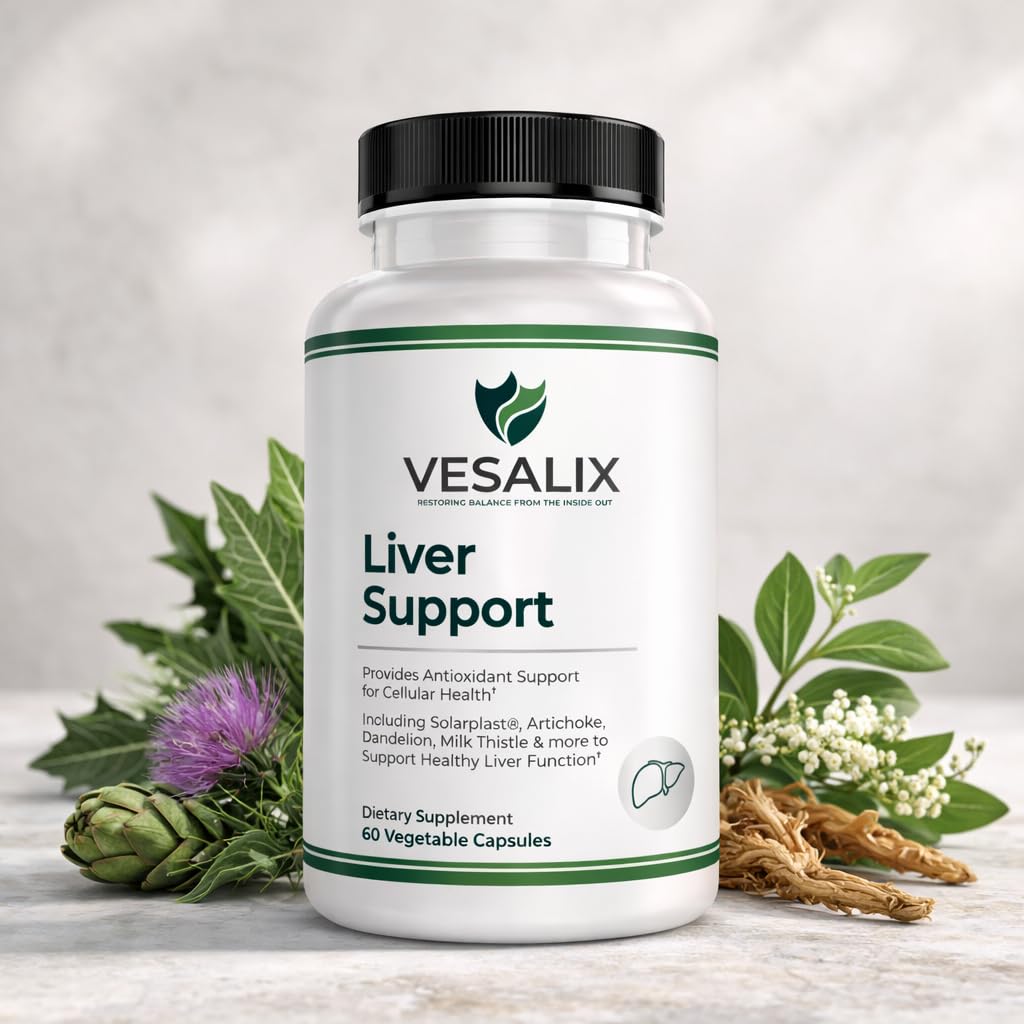 VESALIX Liver Support Supplement for Adults 40+ – Milk Thistle, Artichoke & Dandelion with Digestive Enzymes – Supports Digestion & Cellular Health – 60 Vegetarian Capsules - Maple Wellness Supplements