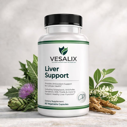 VESALIX Liver Support Supplement for Adults 40+ – Milk Thistle, Artichoke & Dandelion with Digestive Enzymes – Supports Digestion & Cellular Health – 60 Vegetarian Capsules - Maple Wellness Supplements
