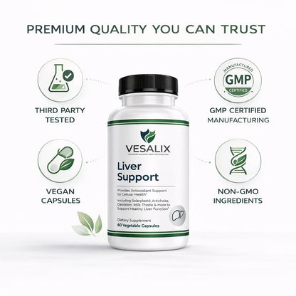 VESALIX Liver Support Supplement for Adults 40+ – Milk Thistle, Artichoke & Dandelion with Digestive Enzymes – Supports Digestion & Cellular Health – 60 Vegetarian Capsules - Maple Wellness Supplements