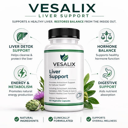 VESALIX Liver Support Supplement for Adults 40+ – Milk Thistle, Artichoke & Dandelion with Digestive Enzymes – Supports Digestion & Cellular Health – 60 Vegetarian Capsules - Maple Wellness Supplements