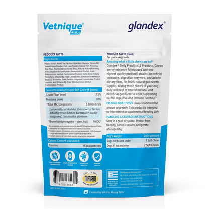 Vetnique Glandex Daily Probiotics for Dogs with Prebiotics to Support Gut Health with Fiber and Digestive Enzymes, Dog Probiotic Chews or Powders (30ct Chews, Bacon Chews) - Maple Wellness Supplements