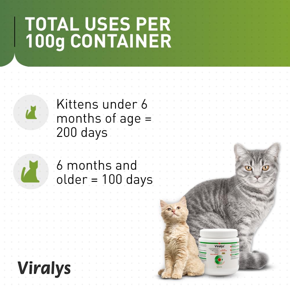 Vetoquinol Viralys Daily L-Lysine Powder for Cats and Kittens, Fish Flavored Lysine Supplement for Cats and Kittens to Support Immune Health - Maple Wellness Supplements