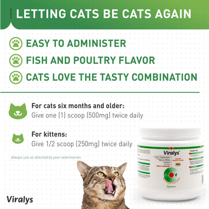 Vetoquinol Viralys Daily L-Lysine Powder for Cats and Kittens, Fish Flavored Lysine Supplement for Cats and Kittens to Support Immune Health - Maple Wellness Supplements