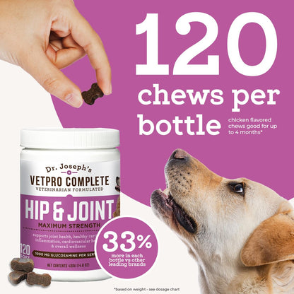 VetPro Dog Hip and Joint Supplement - Pain and Inflammation Relief Chews - Maple Wellness Supplements
