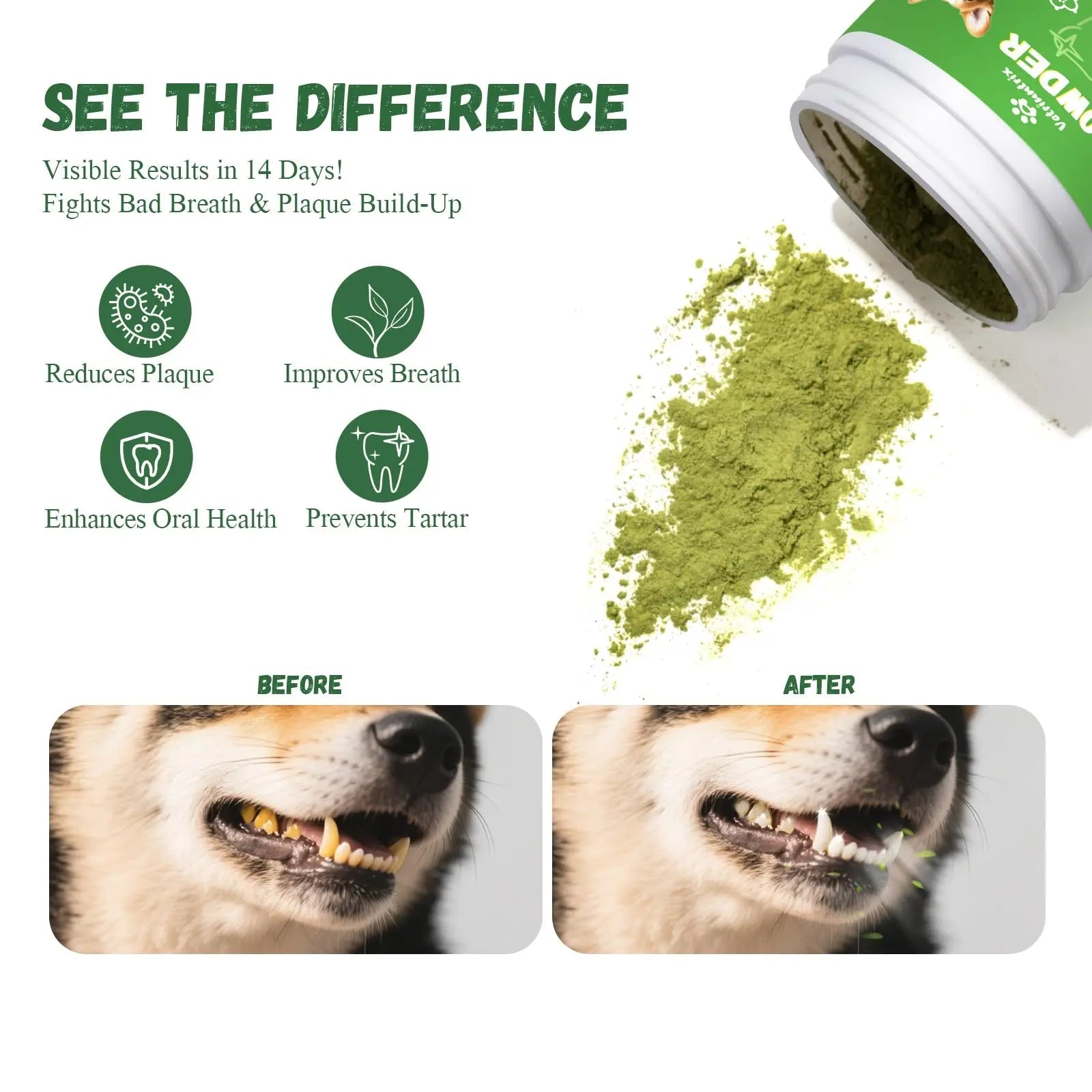 Vetriuntrix Dog Dental Powder, Dental Powder for Dogs Teeth Cleaning and Breath Fresh, Dog Teeth Cleaning Powder with Natural Plants Ingredients and Postbiotics, 200g - Maple Wellness Supplements