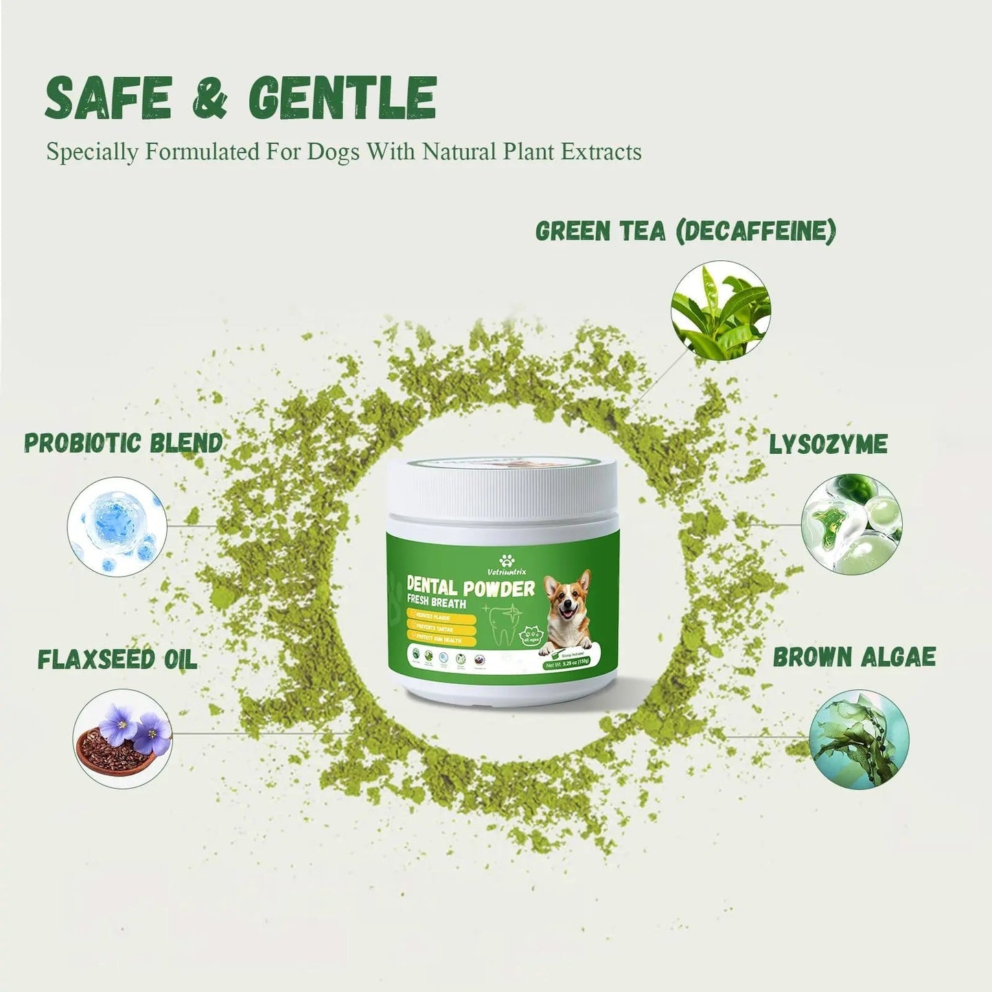 Vetriuntrix Dog Dental Powder, Dental Powder for Dogs Teeth Cleaning and Breath Fresh, Dog Teeth Cleaning Powder with Natural Plants Ingredients and Postbiotics, 200g - Maple Wellness Supplements