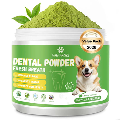 Vetriuntrix Dog Dental Powder, Dental Powder for Dogs Teeth Cleaning and Breath Fresh, Dog Teeth Cleaning Powder with Natural Plants Ingredients and Postbiotics, 200g - Maple Wellness Supplements