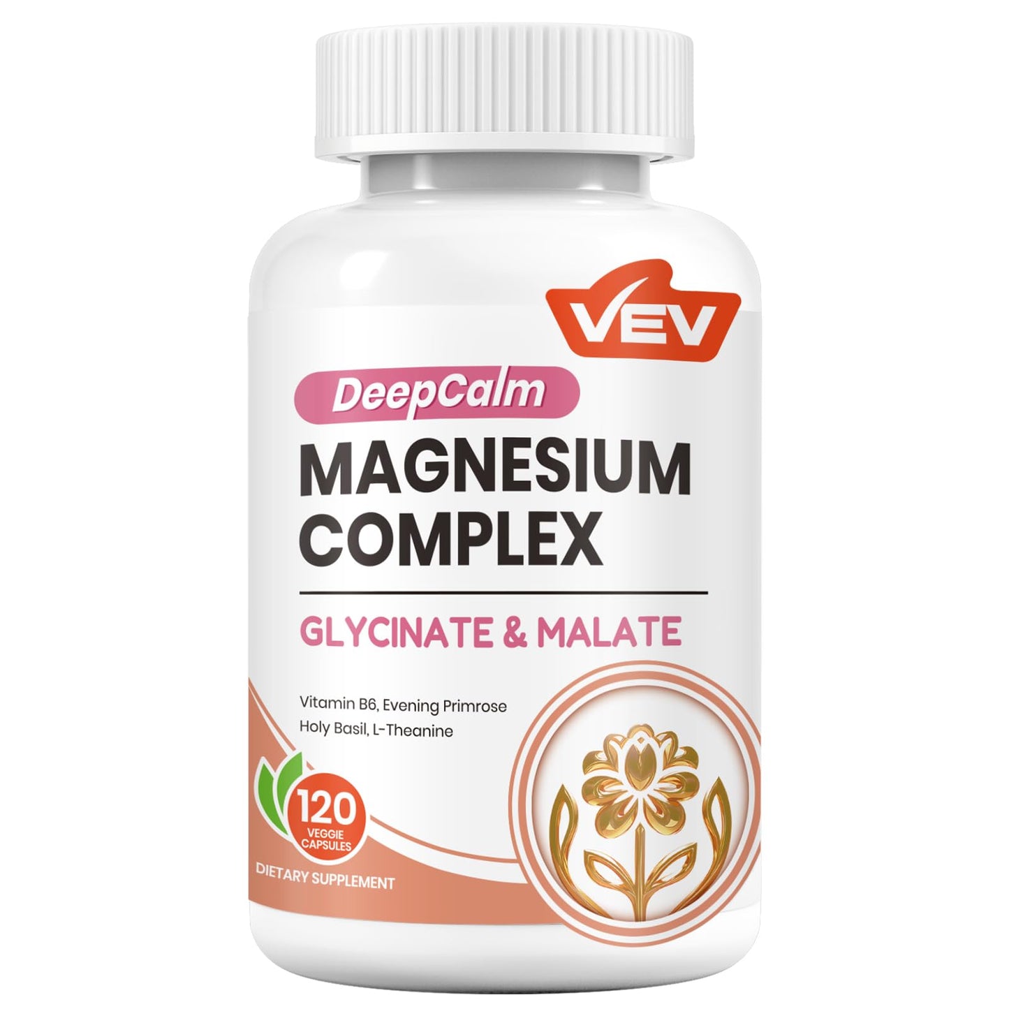 VEV Deep Calm Magnesium Complex for Women – Glycinate, Malate, B6, L-Theanine & Holy Basil – Support for Daily Magnesium & Stress Relief – 120 Vegan Capsules - Maple Wellness Supplements