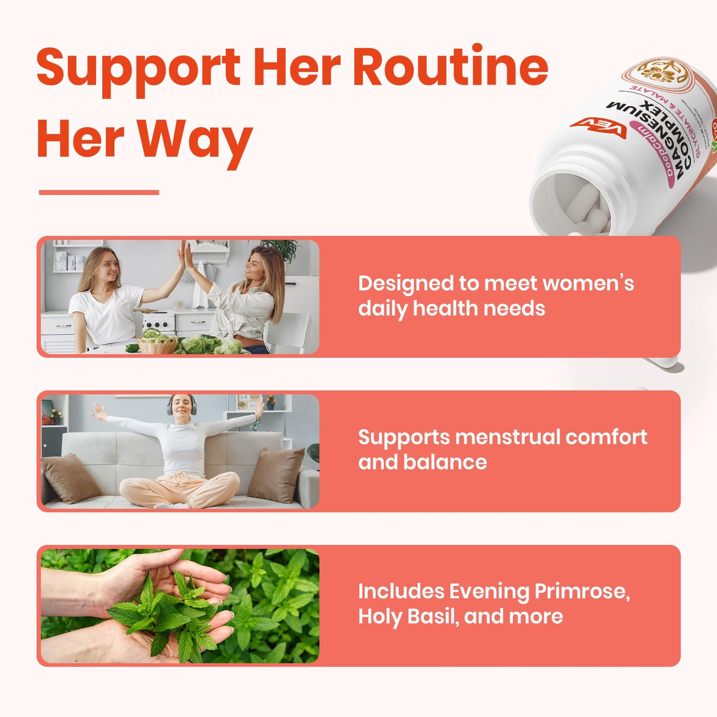 VEV Deep Calm Magnesium Complex for Women – Glycinate, Malate, B6, L-Theanine & Holy Basil – Support for Daily Magnesium & Stress Relief – 120 Vegan Capsules - Maple Wellness Supplements
