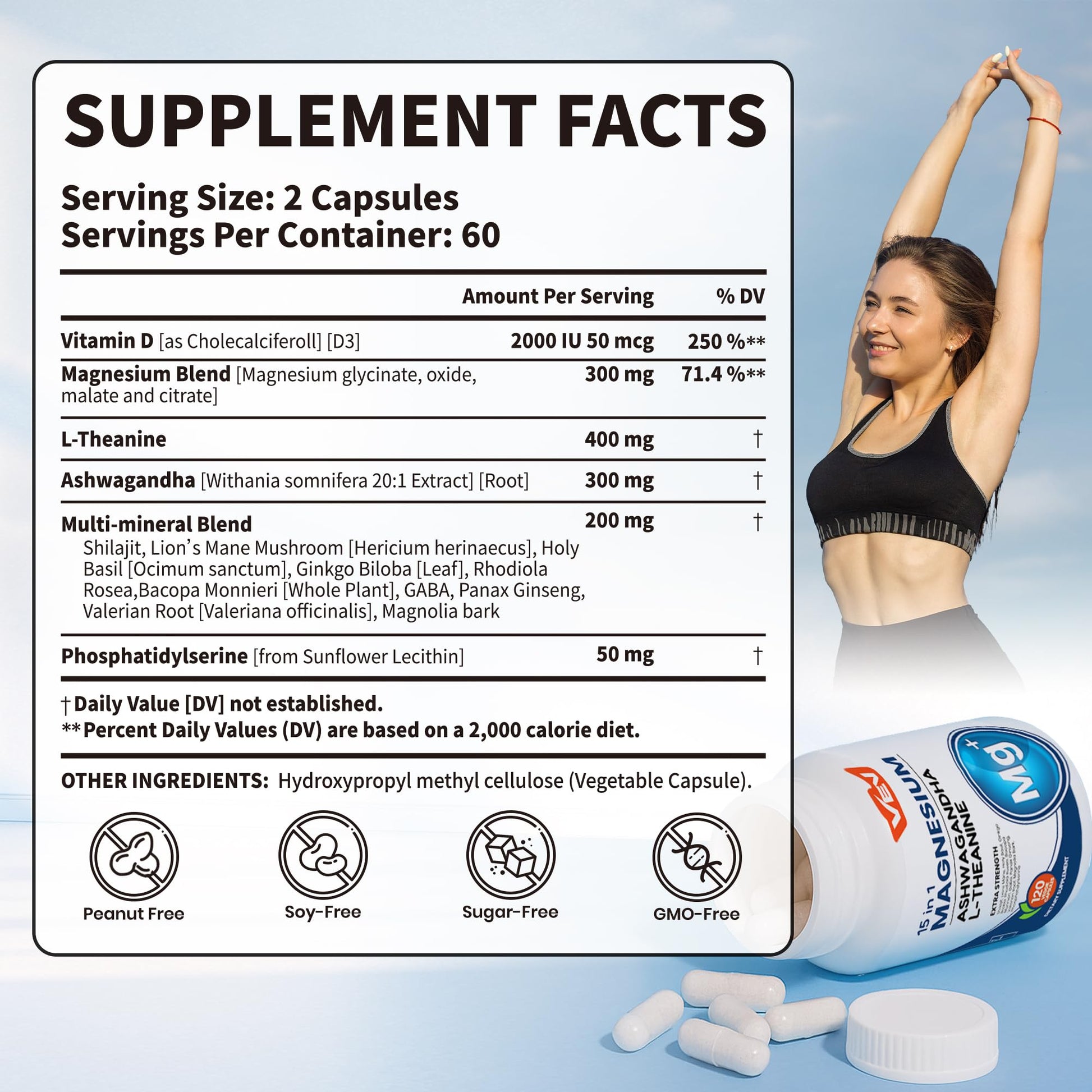 VEV DeepCalm Magnesium Complex for Women – 15-in-1 Glycinate & Citrate Capsules with Ashwagandha & L-Theanine – 120 Vegan Capsules - Maple Wellness Supplements