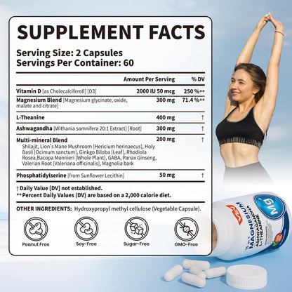 VEV DeepCalm Magnesium Complex for Women – 15-in-1 Glycinate & Citrate Capsules with Ashwagandha & L-Theanine – 120 Vegan Capsules - Maple Wellness Supplements