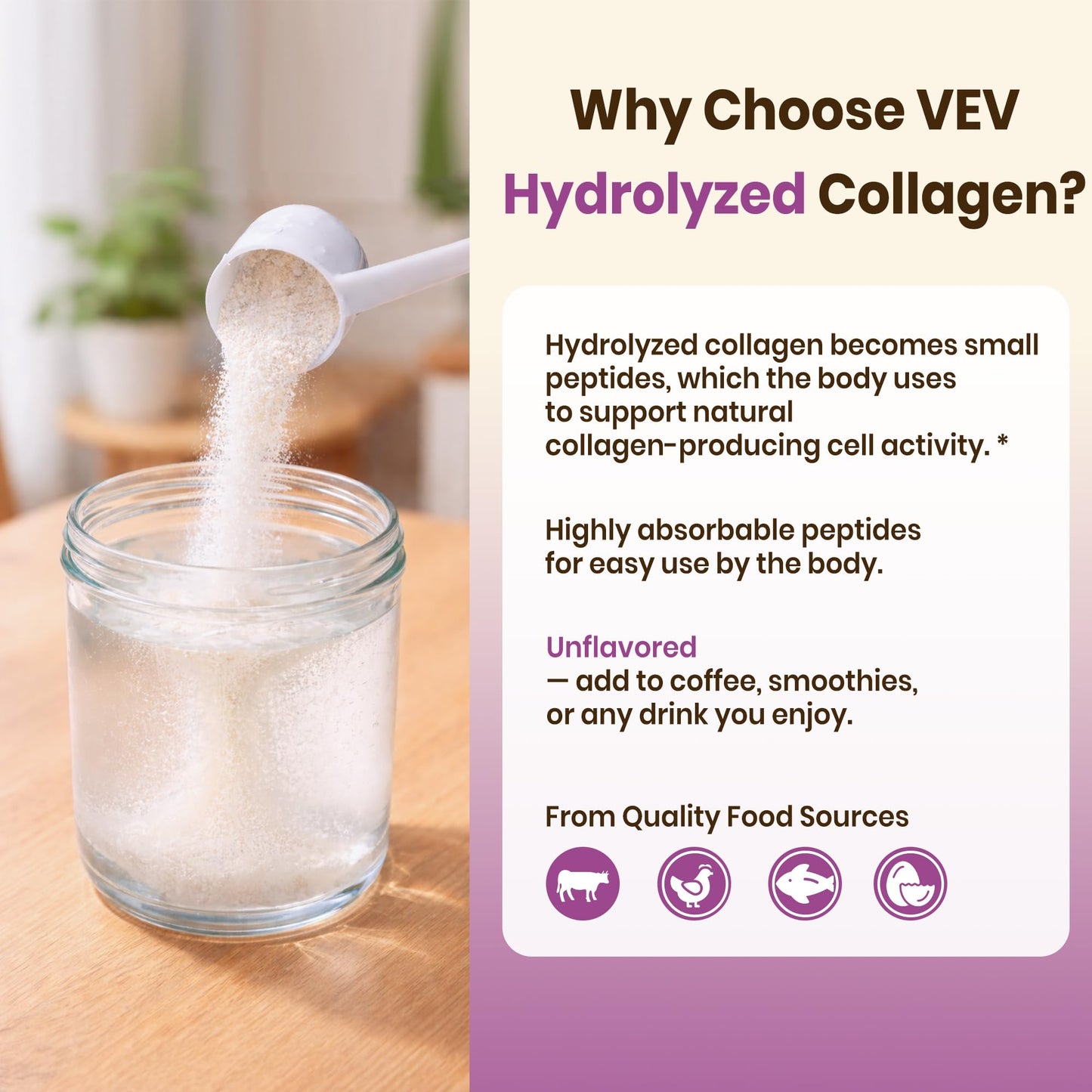 VEV Multi Collagen Peptides Powder, 16 oz (41 Servings) – Type I, II, III, V, X, Hydrolyzed Collagen, Hyaluronic Acid, Biotin, Vitamin C - Maple Wellness Supplements