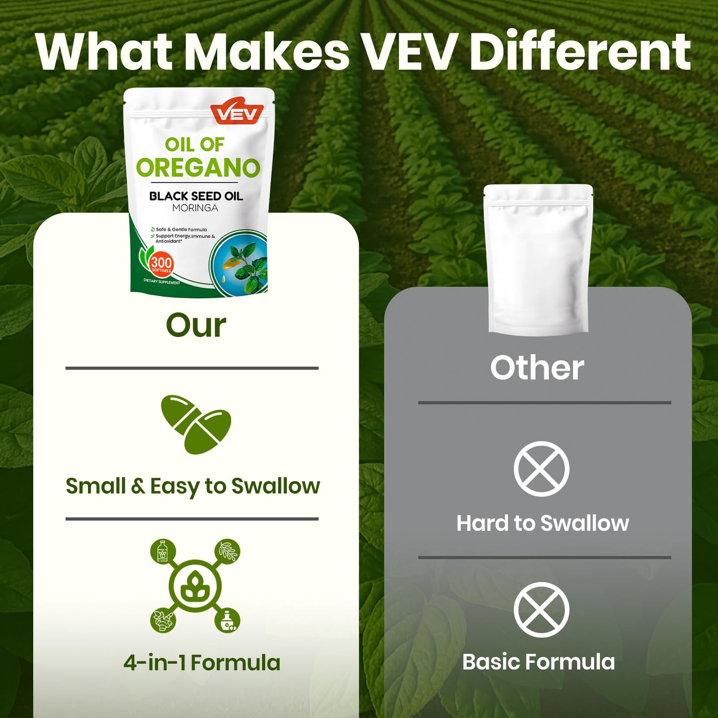 VEV Oil of Oregano with Black Seed Oil & Moringa, Organic, 300 Softgels, Aceite de Orégano, Carvacrol-Rich, Opaque Airtight Packaging - Maple Wellness Supplements