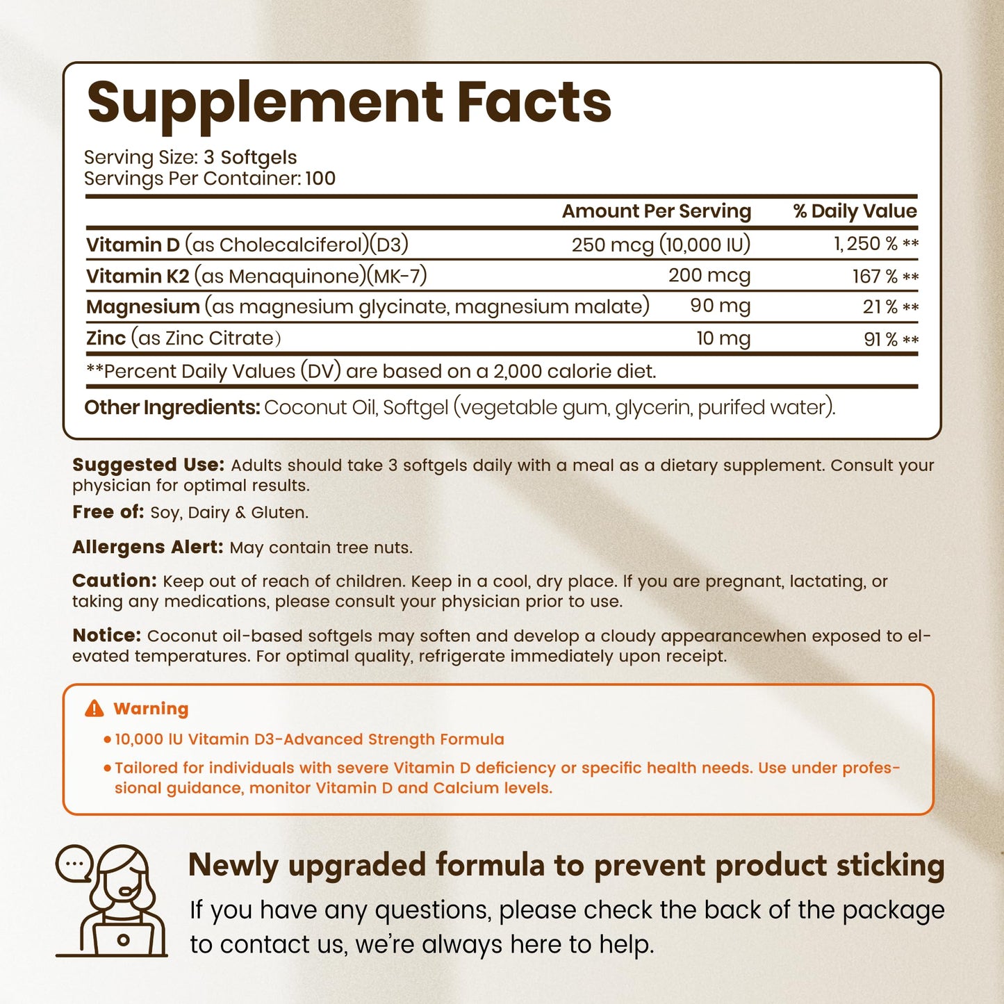 VEV Vitamin D3 K2 10,000 IU Magnesium Supplement – with Vitamin D and K (MK-7), Magnesium Glycinate & Malate, Zinc Citrate - Maple Wellness Supplements