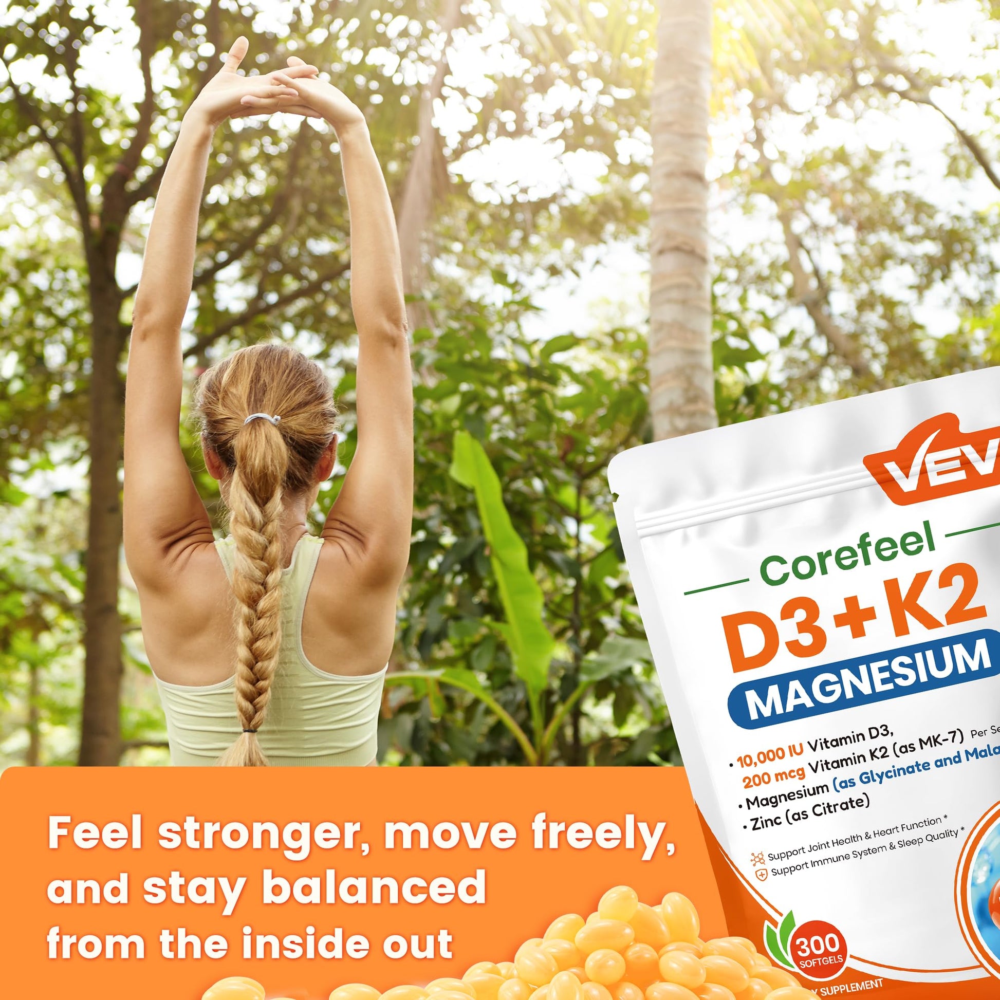 VEV Vitamin D3 K2 10,000 IU Magnesium Supplement – with Vitamin D and K (MK-7), Magnesium Glycinate & Malate, Zinc Citrate - Maple Wellness Supplements