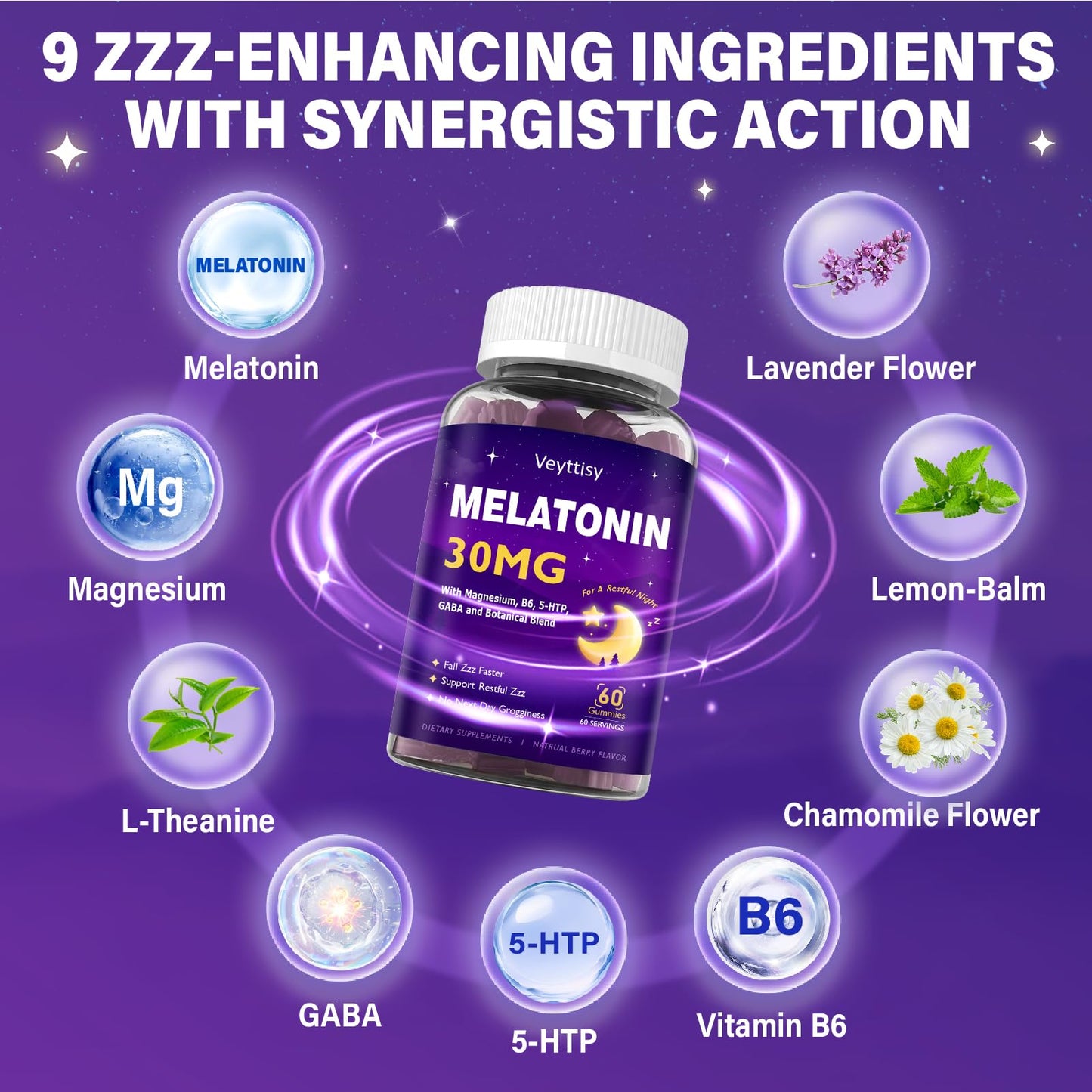 Veyttisy Melatonin 30mg Gummies for Adults - Sugar Free Melatonin Gummies Maximum Strength with Magnesium, B6, GABA & Botanical Blend - Non-Habit Forming,Vegan - Maple Wellness Supplements