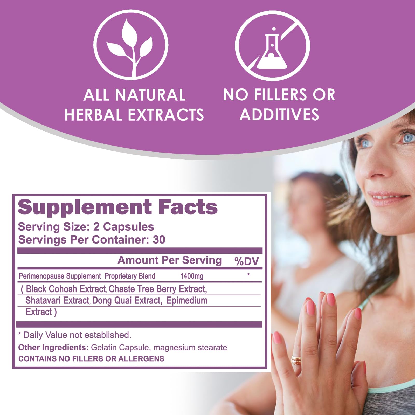 VH Nutrition Perimenopause Supplement for Women | Hot Flash, Mood, and Menstruation Cycle Support | 100% Herbal Formula: Black Cohosh, Vitex, & Shatavari. No Additives, or Fillers - Maple Wellness Supplements