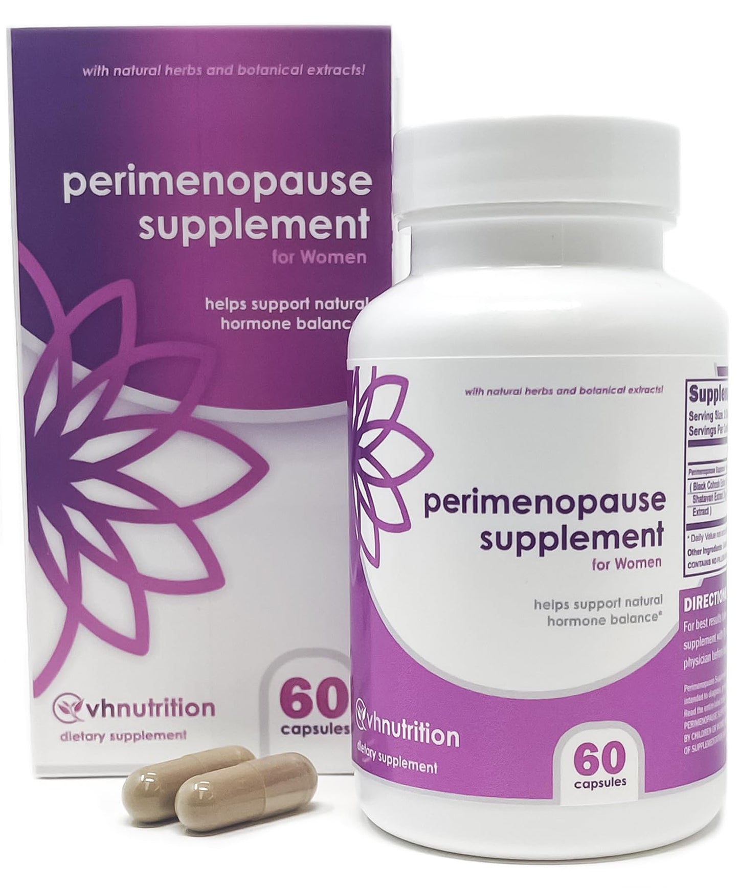 VH Nutrition Perimenopause Supplement for Women | Hot Flash, Mood, and Menstruation Cycle Support | 100% Herbal Formula: Black Cohosh, Vitex, & Shatavari. No Additives, or Fillers - Maple Wellness Supplements